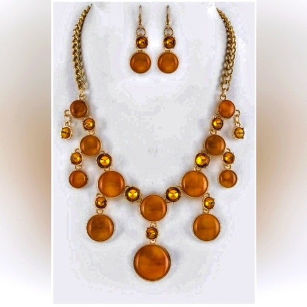 Topaz Yellow Crystal Marble Necklace & Earring set